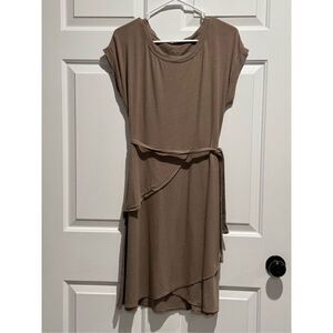 Garnet Hill Taupe Linen Blend Faux Wrap Short Sleeve Shirt Dress Size XS